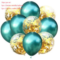 10 balloons - metal gold and green colours
